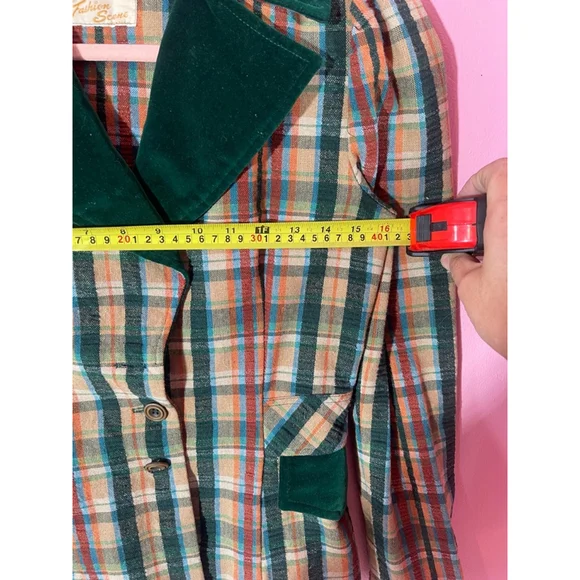 Vintage Women's Fashion Scene Plaid Blazer Jacket Size S Green - Picture 13 of 13